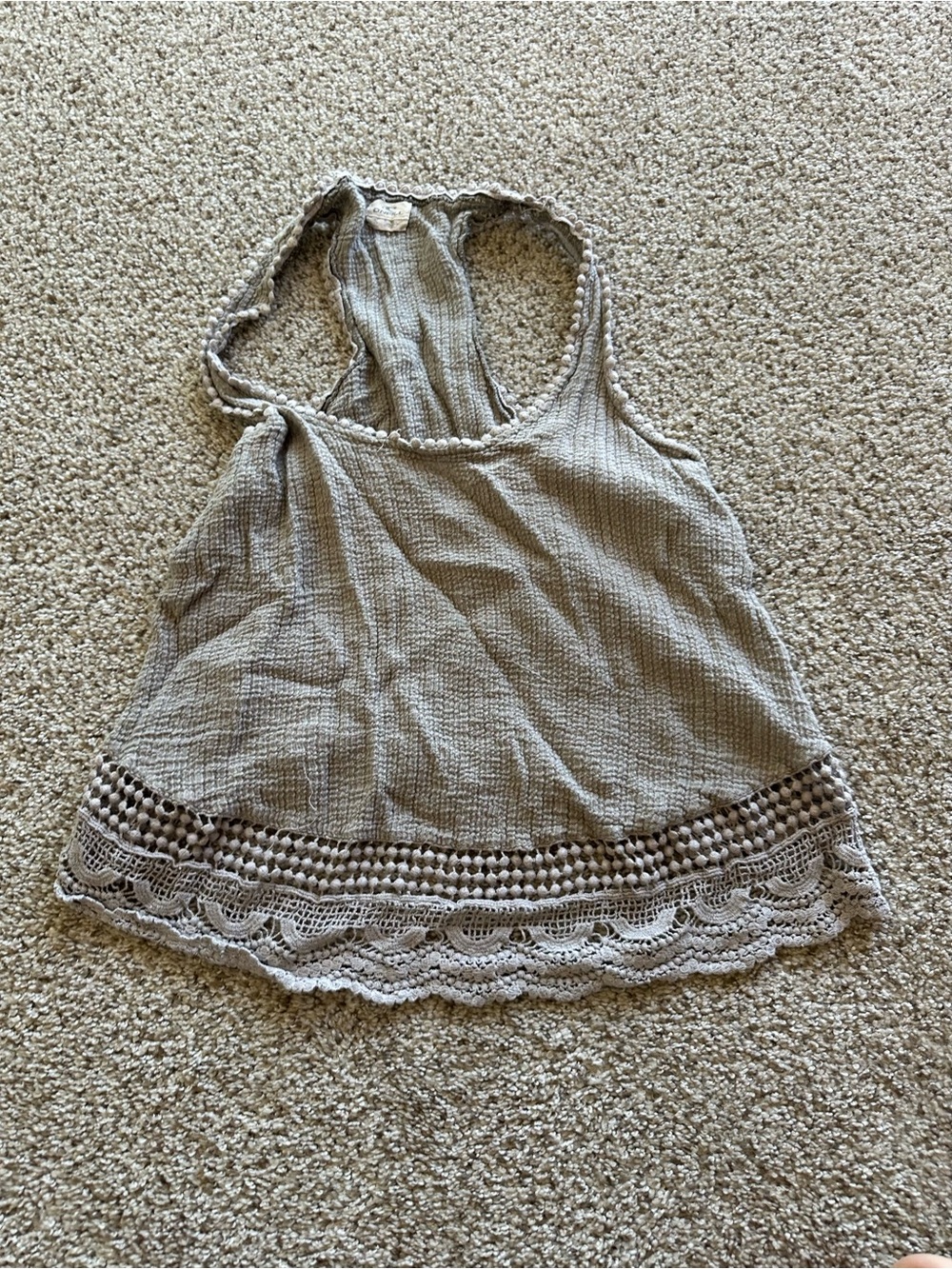 O'Neill Women's Sz S Beige Cotton Woven Scoop Neck Racerback Tank Crochet Lace